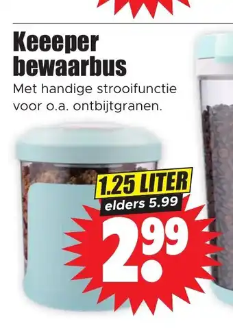 Dirk Keeeper bewaarbus Met handige strooifunctie voor o.a. ontbijtgranen. 1.25 liter aanbieding