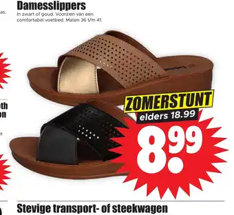 Dirk Damesslippers In zwart of goud. Voorzien van een comfortabel voetbed. Maten 36 t/m 41. aanbieding