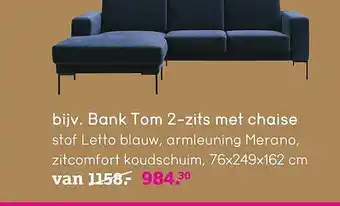Leen Bakker Bank Tom 2-Zits Met Chaise 76x249x162 Cm aanbieding