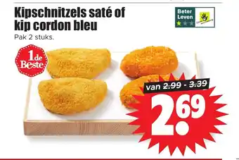 Dirk Kipschnitzels saté of kip cordon bleu Pak 2 stuks. aanbieding