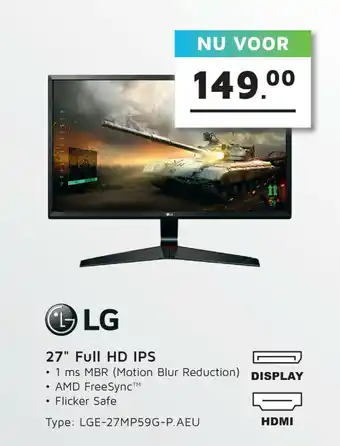 Digitotaal LG Monitor 27" Full HD IPS | LGE-27MP59G-P.AEU aanbieding