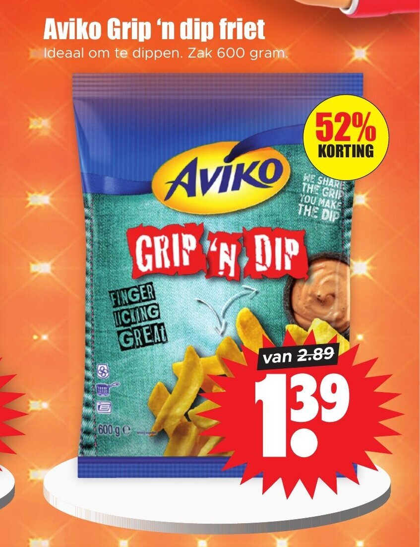 Aviko Grip 'n dip friet Ideaal om te dippen. Zak 600 gram. aanbieding