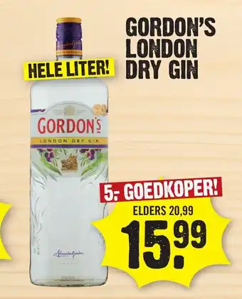 Super Dirck 3 GORDON'S LONDON DRY GIN HELE LITER! aanbieding