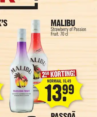 Super Dirck 3 MALIBU Strawberry of Passion Fruit. 70 cl aanbieding