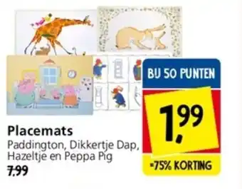 Jan Linders Placemats Paddington, Dikkertje Dap, Hazeltje en Peppa Pig aanbieding