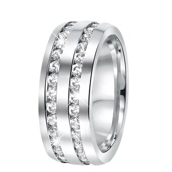 Bol.com Lucardi dames ring 2 rijen met zirkonia - ring - cadeau - staal - zilverkleurig aanbieding