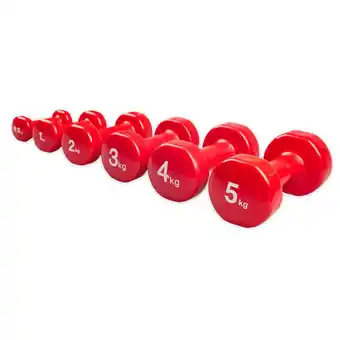 Decathlon Vinyl dumbbells set per 2 stuks - 0,5 / 1 / 2 / 3 / 4 / 5 kg - rood aanbieding