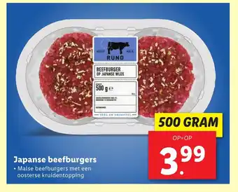 Lidl Japanse Beefburgers 500 gram aanbieding