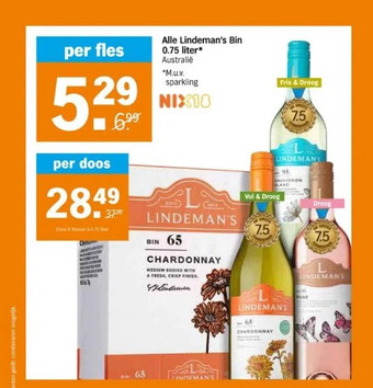 Albert Heijn Alle lindeman's bin 0.75 liter* australië aanbieding
