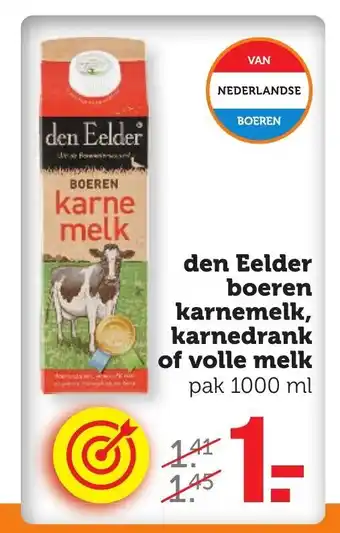 CoopCompact den Eelder boeren karnemelk, karnedrank of volle melk 1 L         of volle melk 1L aanbieding