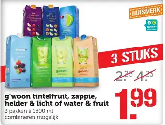 CoopCompact G'woon tintelfruit, zappie, helder & licht of water & fruit 3*1.5L aanbieding