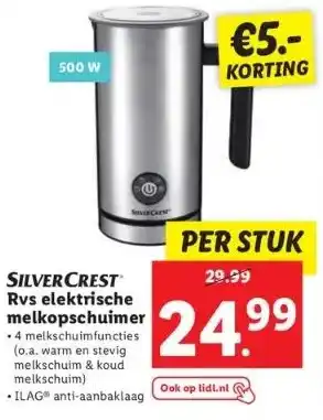 Lidl Silvercrest rvs elektrische melkopschuimer aanbieding