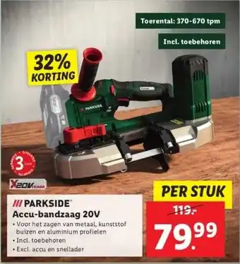 Lidl Iii parkside accu-bandzaag 20v aanbieding