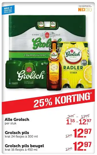 CoopCompact Alle Grolsch, Grolsch pils 24*300 ml, Grolsch pils beugel 16*450 ml aanbieding