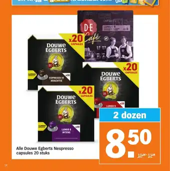 Albert Heijn Alle Douwe Egberts Nespresso capsules 20 stuks aanbieding