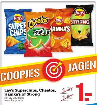 CoopCompact Lay's Superchips, Cheetos, Hamka's of Strong 110-200 gr aanbieding