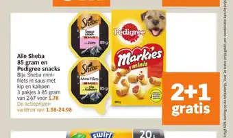 Albert Heijn Alle Sheba 85 gram en Pedigree snacks Bijv. Sheba mini-filets in saus met kip en kalkoen aanbieding