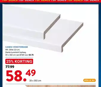 Kluswijs CANDO VENSTERBANK Wit. Dikte 3,8 cm. 20 x 302 cm aanbieding