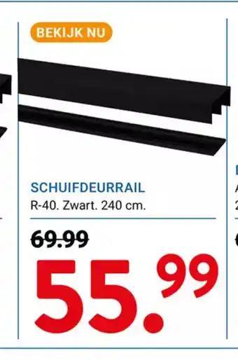 Kluswijs SCHUIFDEURRAIL R-40. Zwart. 240 cm. aanbieding