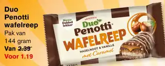 Hoogvliet Duo Penotti wafelreep Pak van 144 gram aanbieding