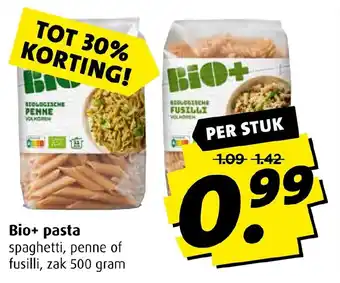 Boni Bio+ pasta spaghetti, penne of fusilli, zak 500 gram aanbieding