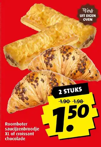 Boni Roomboter saucijzenbroodje XL of croissant chocolade aanbieding