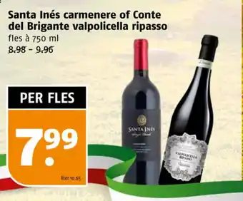 Poiesz Santa Inés carmenere of Conte del Brigante valpolicella ripasso fles à 750 ml aanbieding