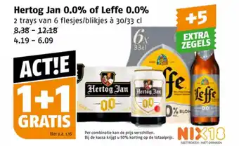 Poiesz Hertog Jan 0.0% of Leffe 0.0% 2 trays van 6 flesjes/blikjes à 30/33 cl aanbieding