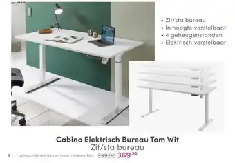 Baby & Tiener Cabino elektrisch bureau tom wit zit/sta bureau aanbieding