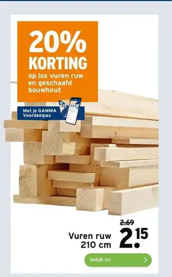 GAMMA Vuren ruw 210 cm aanbieding