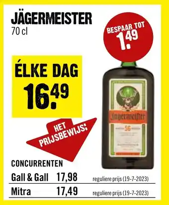 Dirck 3 JÄGERMEISTER 70 cl aanbieding