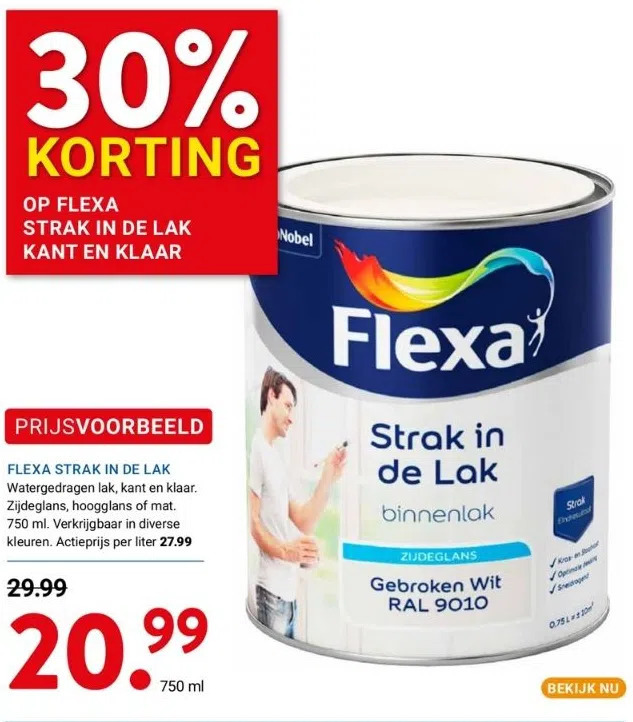 Flexa Houtlak Strak in de Lak - Gebroken Wit RAL 9010 - 750ml