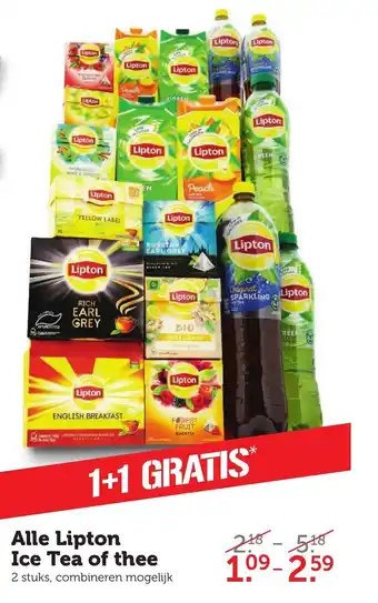 Coop Alle Lipton ice tea of thee 1+1 aanbieding