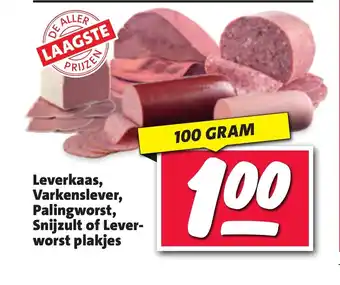 Nettorama Leverkaas, Varkenslever, Palingworst, Snijzult of Lever-worst plakjes 100g aanbieding