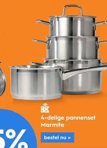 Blokker BK Blue Label - 4-delige pannenset Marmite - 25% KORTING! aanbieding