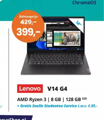 CampusShop Lenovo V14 G4 AMD Ryzen 3 | 8 GB | 128 GB SSD aanbieding