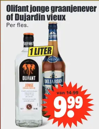 Dirk Olifant jonge graanjenever of Dujardin vieux aanbieding