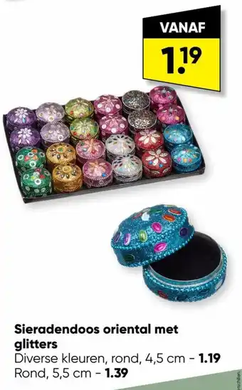 Big Bazar Sieradendoos oriental met glitters Diverse kleuren, rond, 4,5 cm aanbieding