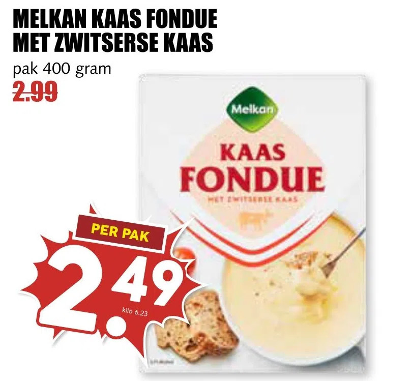 Melkan kaas fondue met zwitserse kaas aanbieding bij MCD Supermarkt