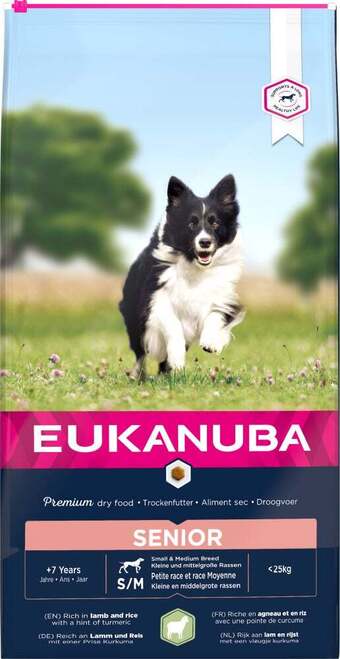 Intratuin Eukanuba hondenvoer senior klein/middel lam en rijst 12 kg aanbieding