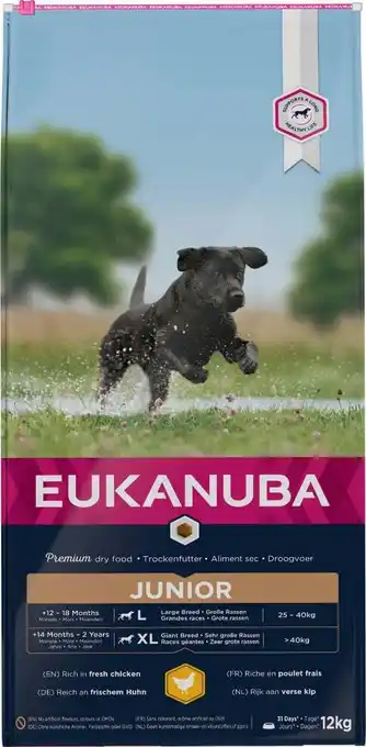 Intratuin Eukanuba hondenvoer junior (extra) groot kip 12 kg aanbieding