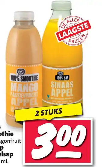 Nettorama Fruity juice 100% smoothie of 100% sap sinaasappelsap aanbieding