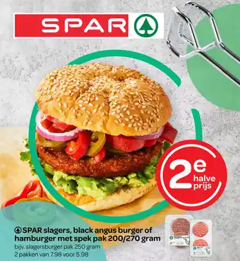 Spar SPAR slagers, black angus burger of hamburger met spek pak 200/270 gram aanbieding