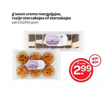 Spar g'woon creme mergpijpjes, rozijn stercakejes of stercakejes pak 210/240 gram 2 stuks aanbieding