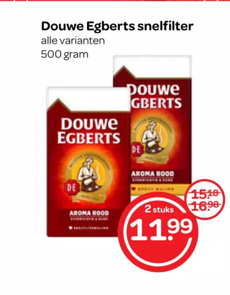 Douwe Egberts snelfilter alle varianten 500g ( 2 stuks ) aanbieding bij