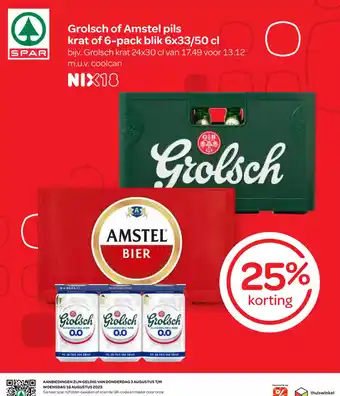 Spar Grolsch of Amstel pils krat of 6-pack blik 6x33/50 cl aanbieding