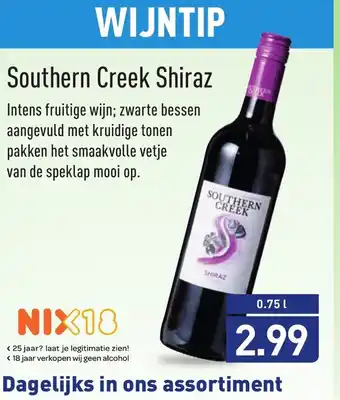 ALDI Southern Creek Shiraz 750ml aanbieding