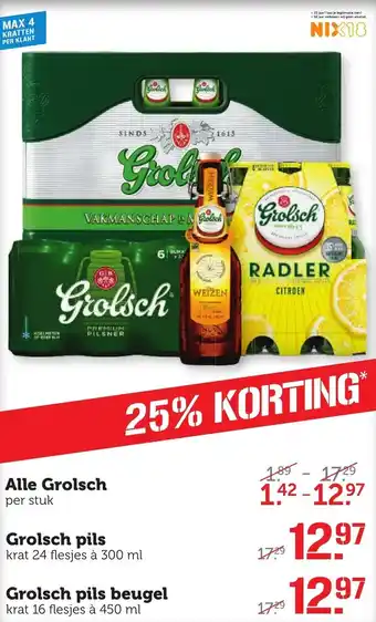 Coop Alle grolsch, Grolsch pils 300ml, Grolsch pils beugel 450ml aanbieding