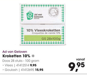 HANOS Ad van Geloven Kroketten 10% * Doos 28 stuks - 100 gram aanbieding