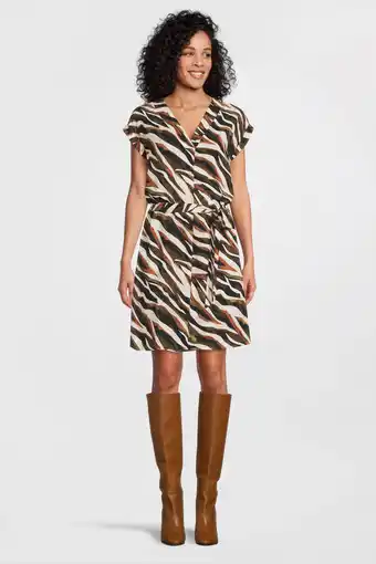 Wehkamp Smashed lemon jurk aleyna met zebraprint en ceintuur bruin/ecru aanbieding